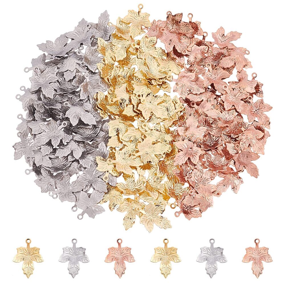 2792 150Pcs 3 Colors Maple Leaf Charm Vintage Maple Charm Autumn Leaf Charm